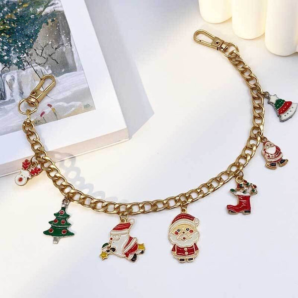 Christmas Santa Bag Charm DIY Holiday Purse Accessory - Gold