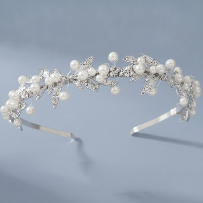 Pearl Leaf Statement Headband - Silver & Pearl