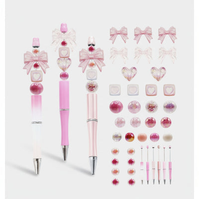 Customizable Bead Pen & Charm Set - Pink Ribbon