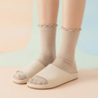 Slouch Crew Socks with Scalloped Edge - Coffee