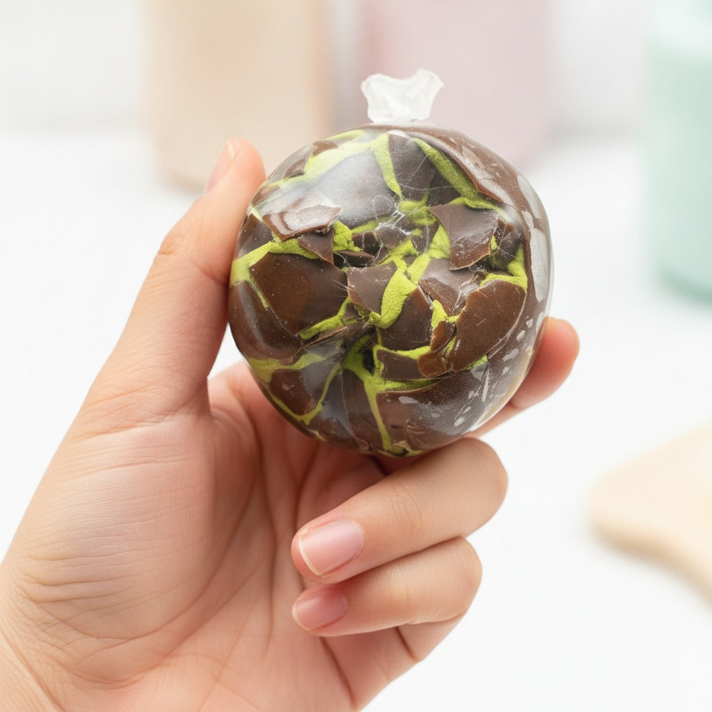 Crispy Bubble Squishy Ball - Strawberry - squeeze in hand