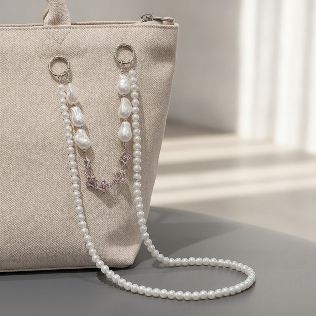 Pearl Beaded Charm Keychain - Pink Charm