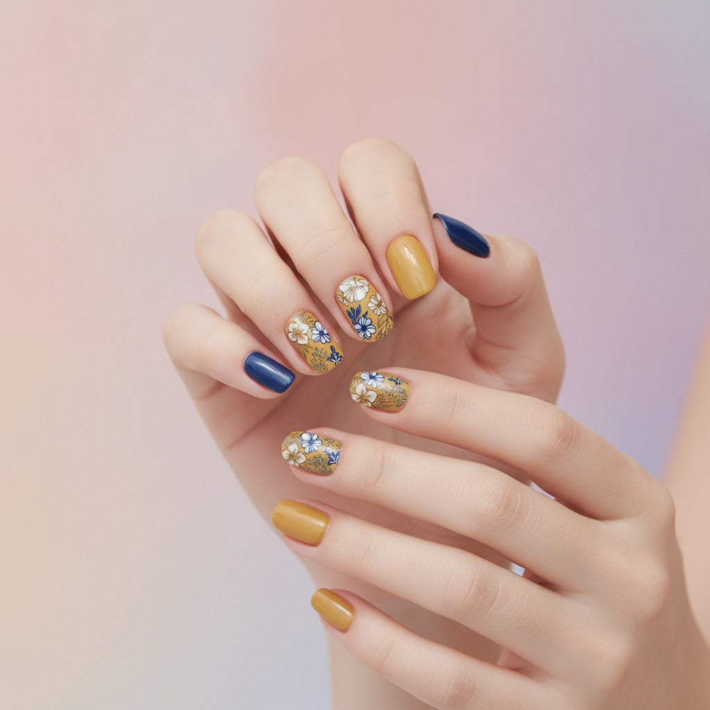 Daisy Garden Ring Set - Gold & Navy Floral