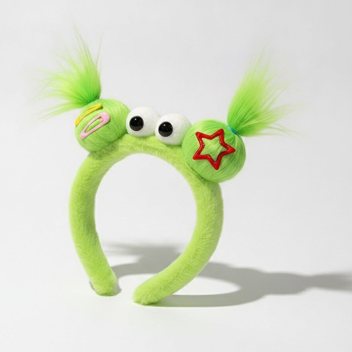 Fuzzy Hairband With Star And Hair Clips - Green – hair accessories (view 1)