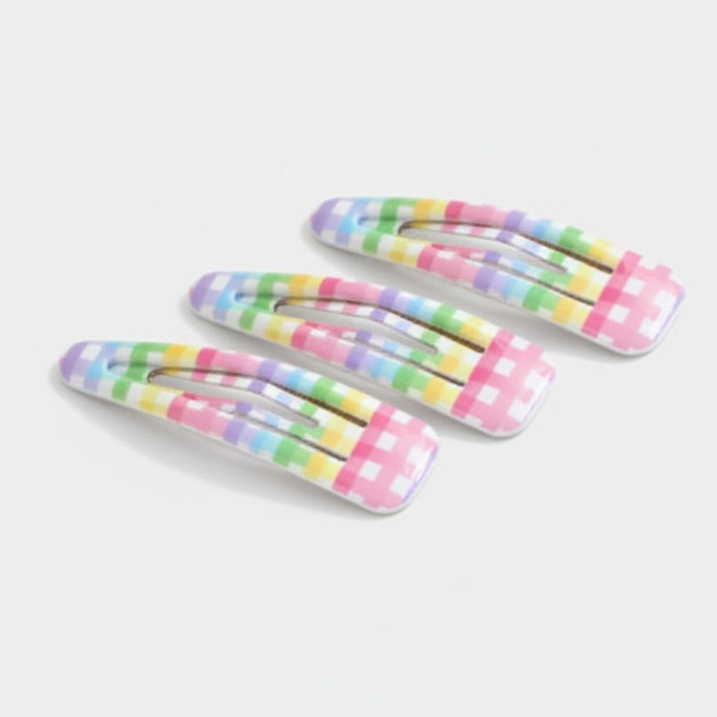 Teardrop Hair Clips Set - Rainbow Check – hair accessories (view 1)