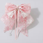 Sheer Ribbon Hair Claw With Pearl Beads – hair accessories (view 1)