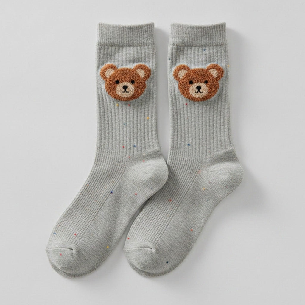 Light Gray Bear Patch Crew Socks – apparel accessories (view 1)