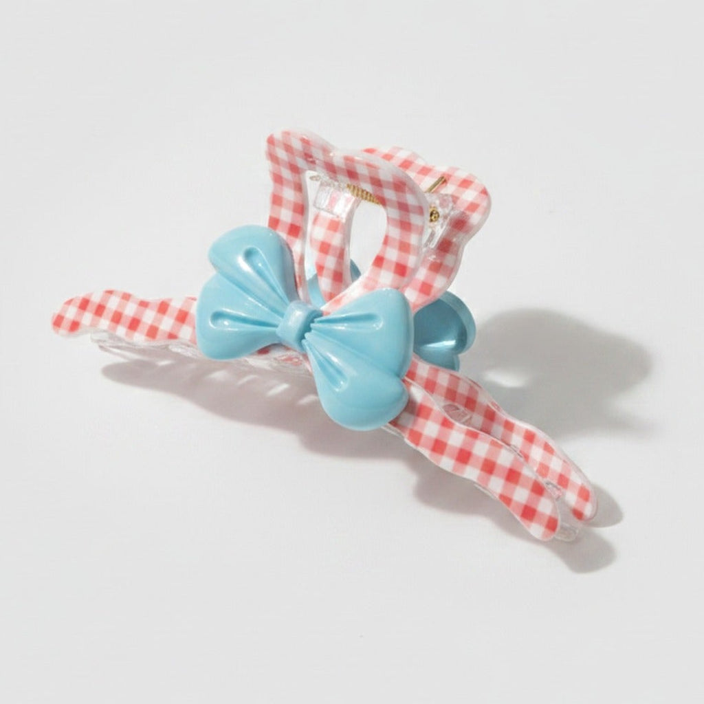 Red Gingham Heart Claw With Turquoise Bow – hair accessories (view 1)