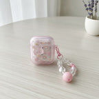 3D Flower AirPods Case with Beaded Charm - Pink Bunny House (for AirPods 3)