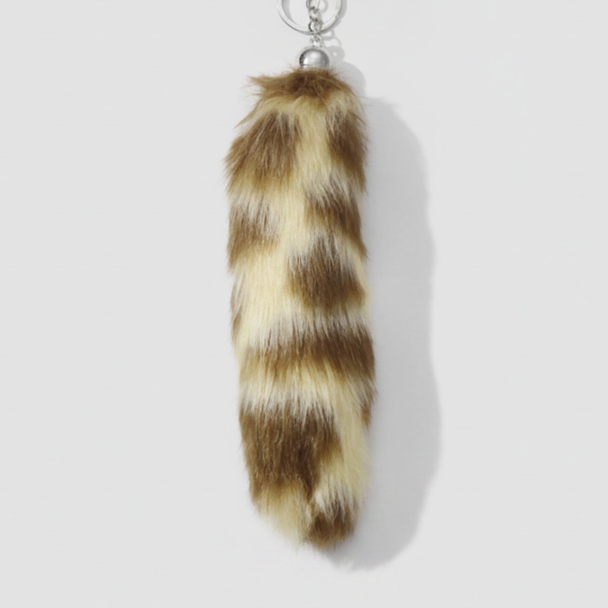 Fuzzy Striped Tail Bag Charm - Light Brown Stripe
