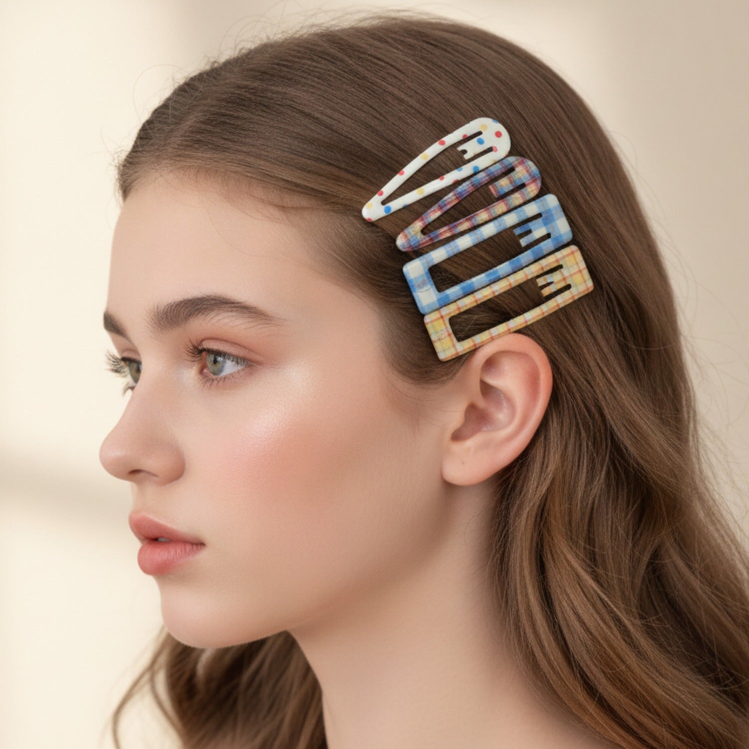 Le Ting Printed Snap Hair Clip Set Polka Dot Plaid Mix