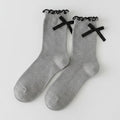 Gray Bow Ruffle Ribbed Crew Socks – apparel accessories (view 1)