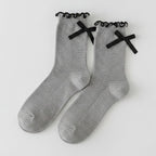 Gray Bow Ruffle Ribbed Crew Socks – apparel accessories (view 1)