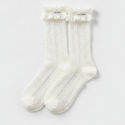 White Ruffled Dot Crew Socks