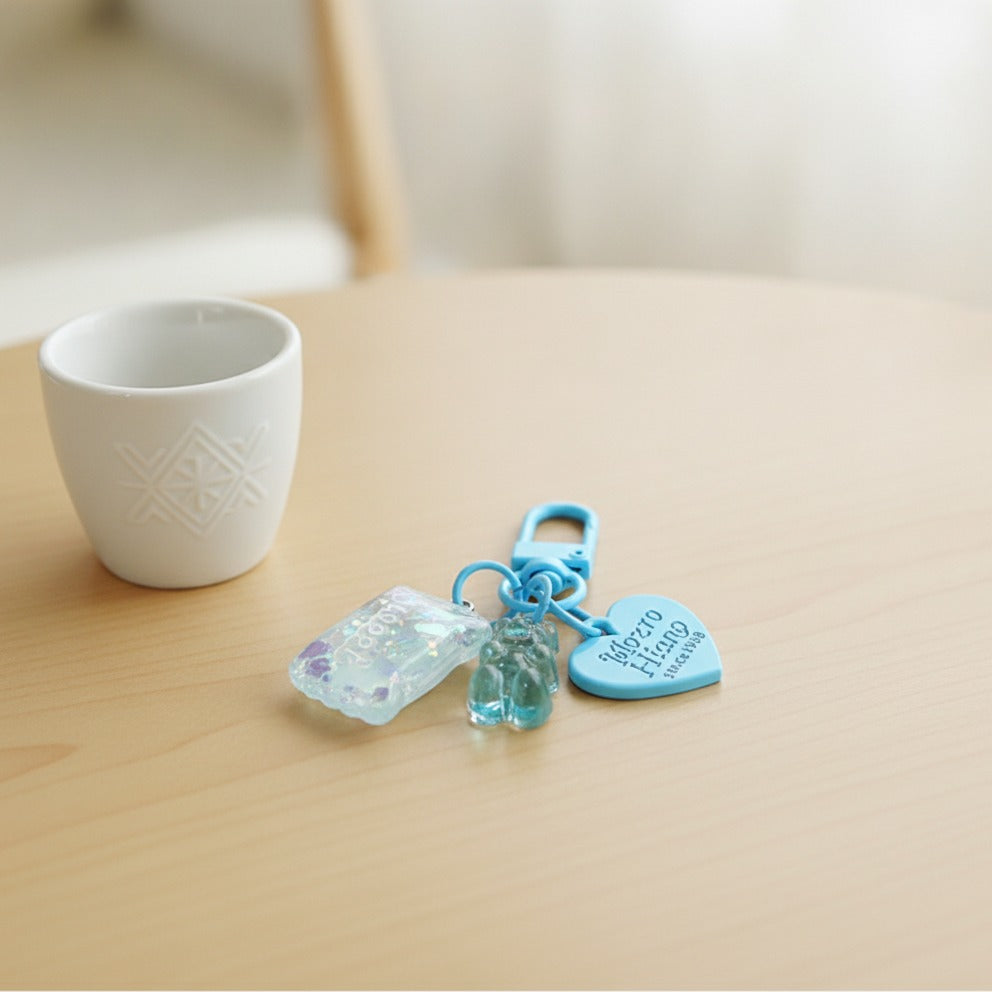 Candy Bear Heart Charm Keychain - Blue