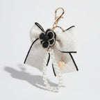 Pearl Bow Charm Keychain - White Bow