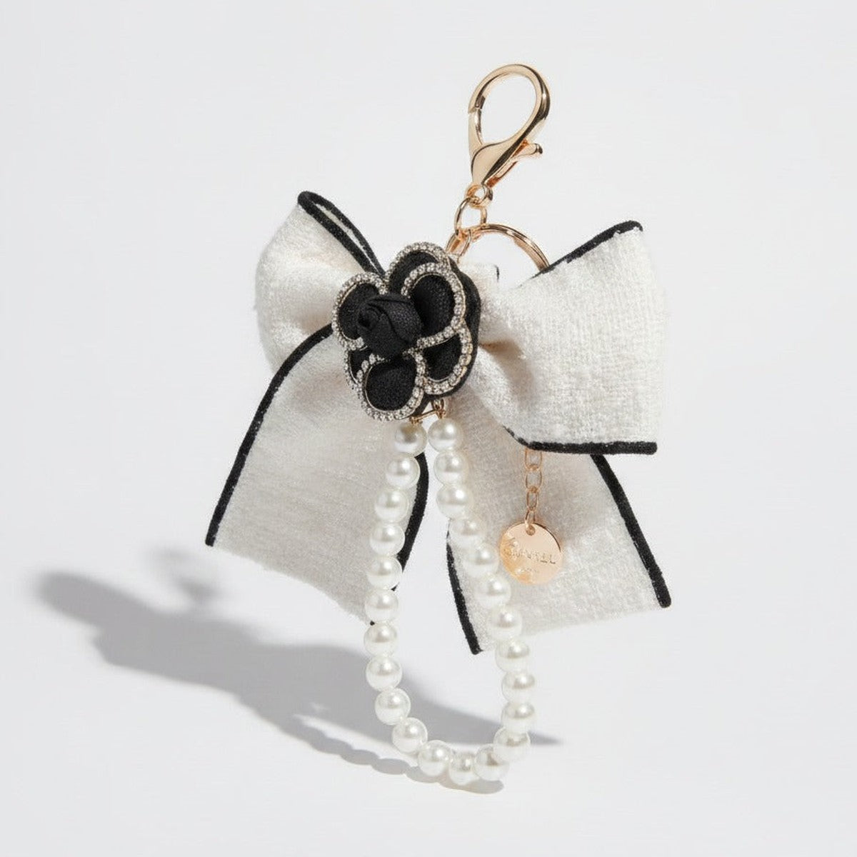 Pearl Bow Charm Keychain - White Bow