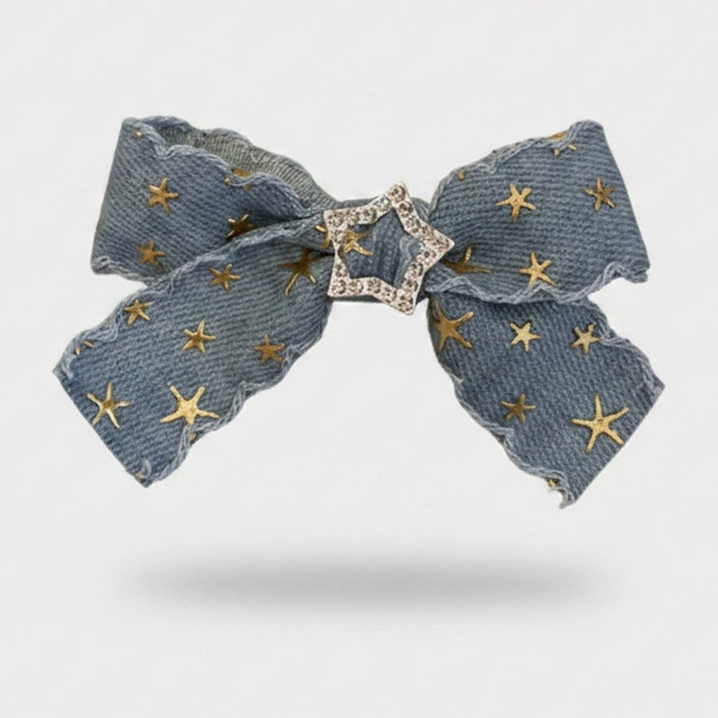 Denim Star Hair Bow Clip With Rhinestone – hair accessories (view 1)