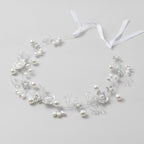 Pearl Crystal Wire Headband - Silver