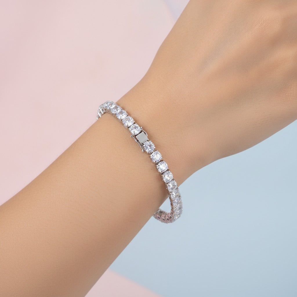 Delicate Crystal Tennis Bracelet - White Silver