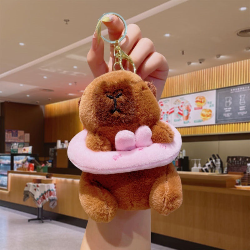 Capybara Swim Ring Plush Keychain Cute Bag Charm Toy - Pink