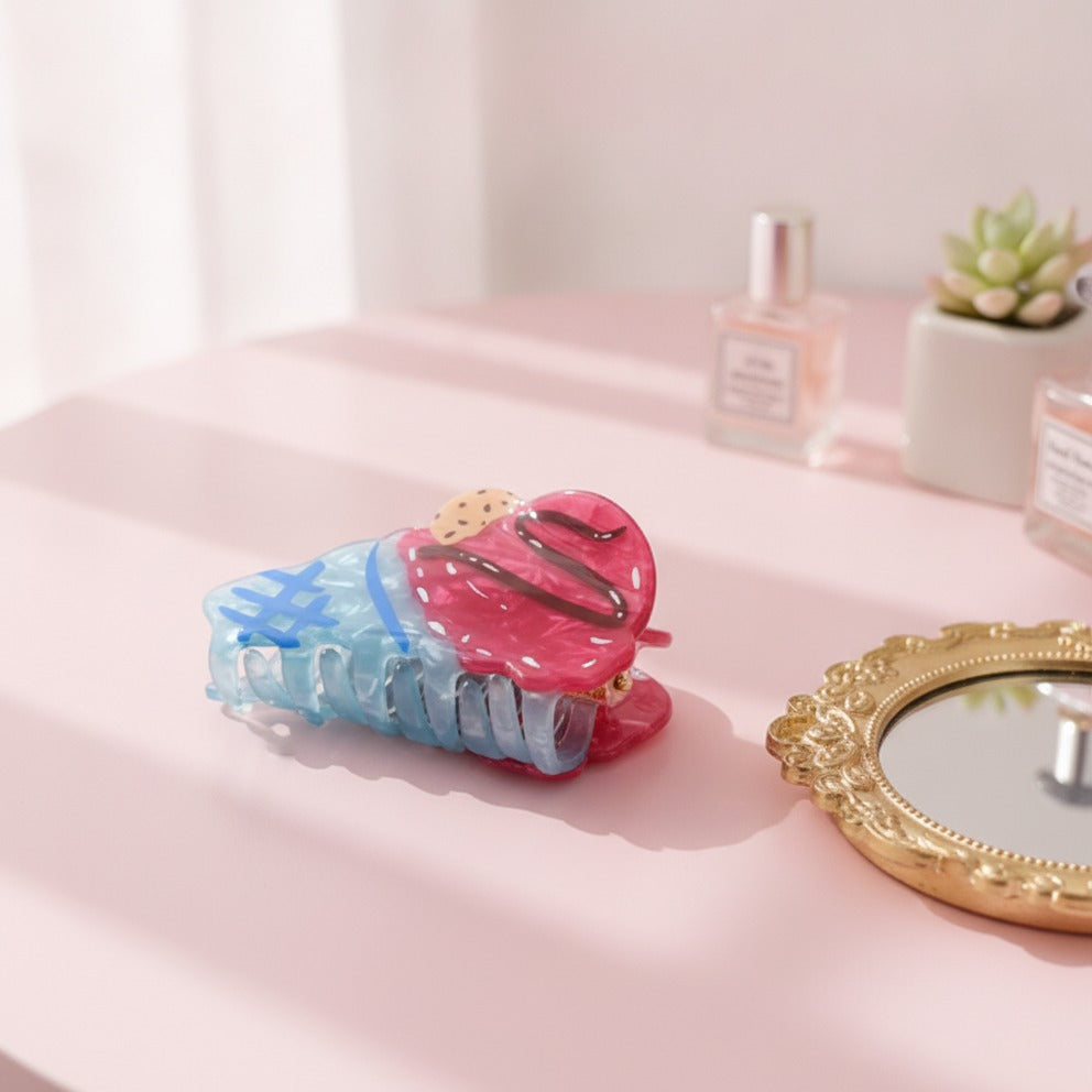Ice Cream Cone Hair Claw - Strawberry Cookie