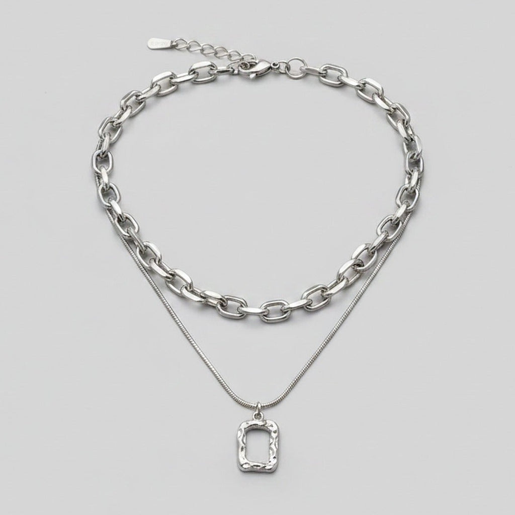 Silver Layered Chain Pendant Necklace – jewelry (view 1)