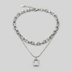Silver Layered Chain Pendant Necklace – jewelry (view 1)