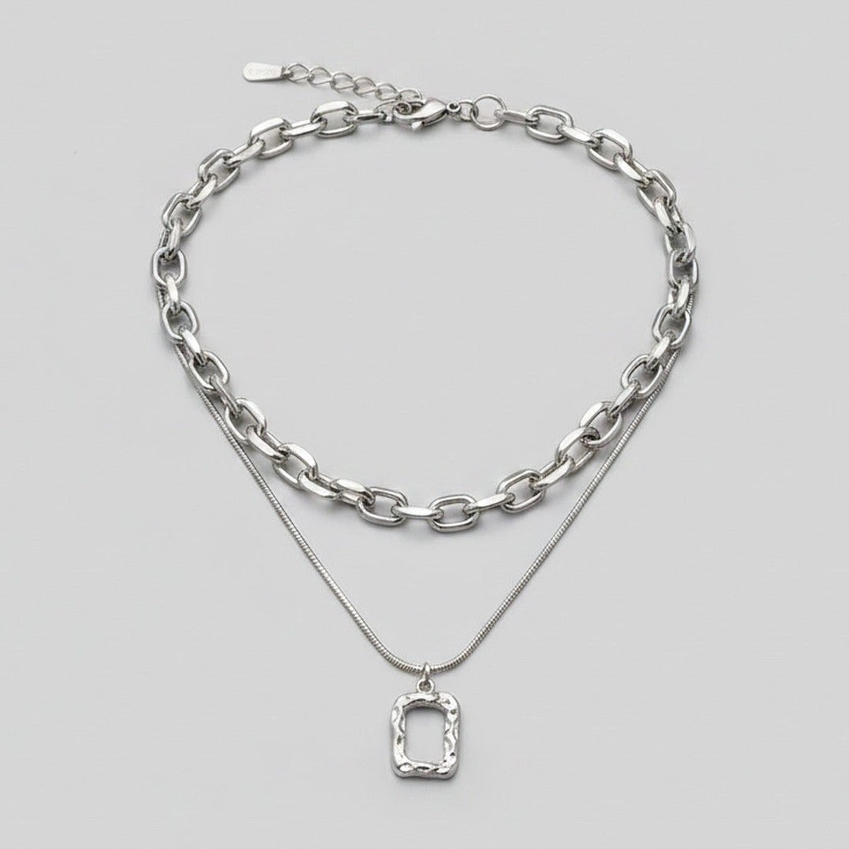 Silver Layered Chain Pendant Necklace – jewelry (view 1)