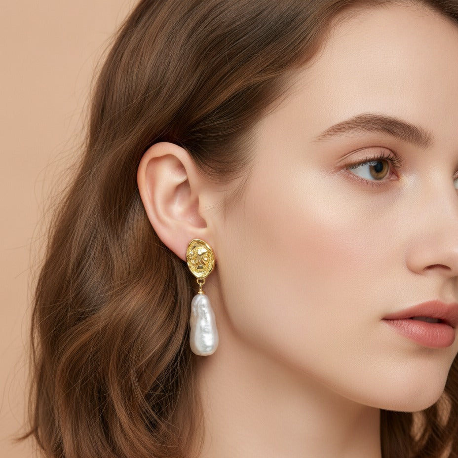 Baroque Pearl Drop Earrings - Gold Pearl
