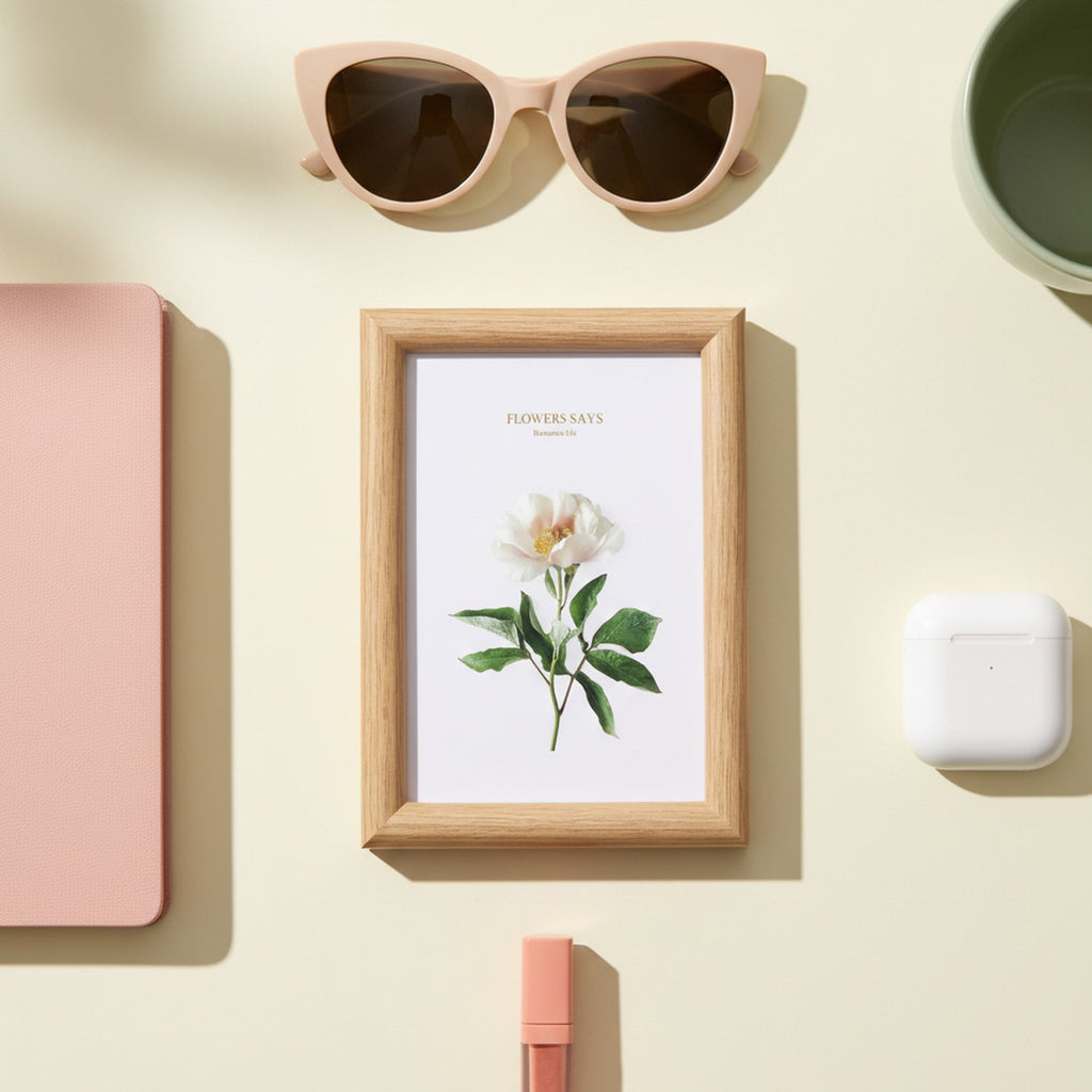 Flowers Says Botanical Print Frame Natural Wood