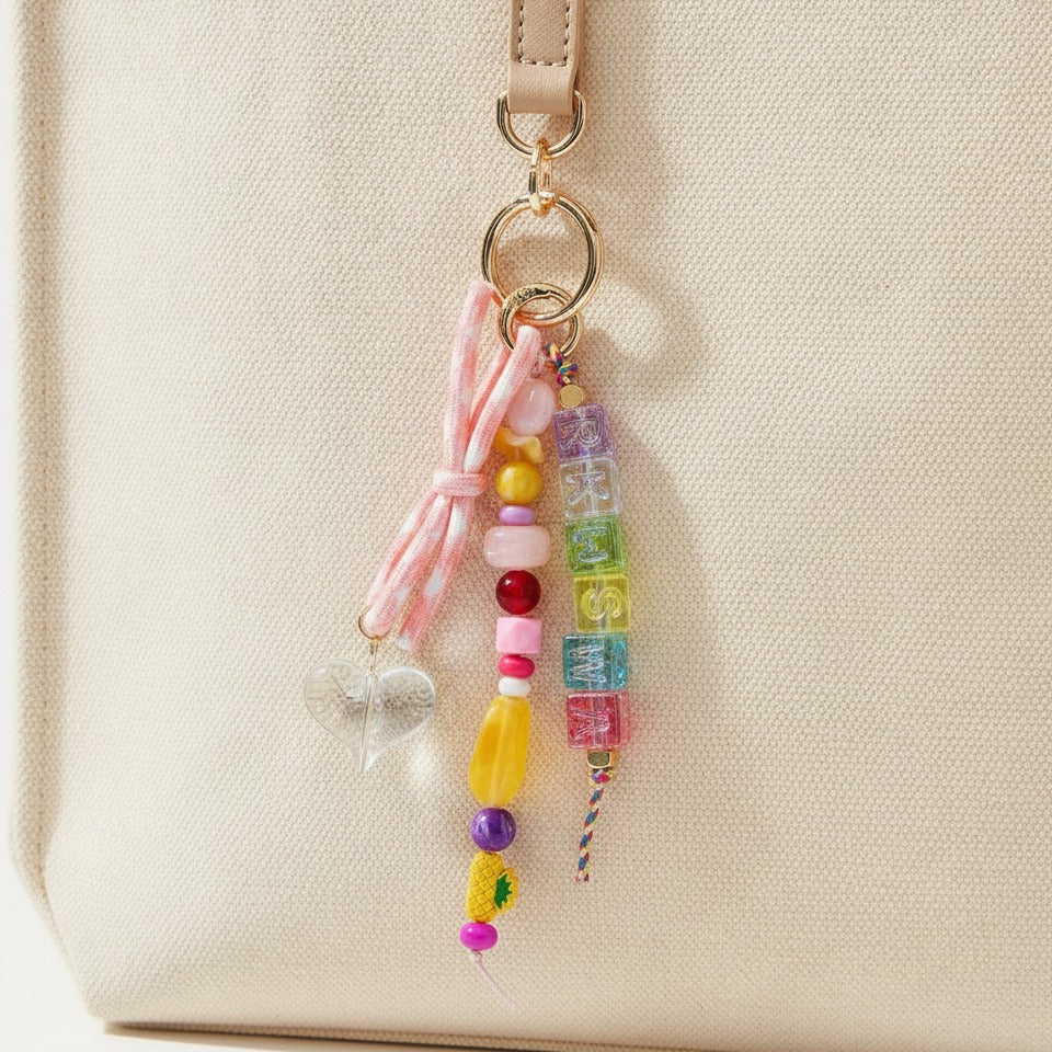 Beaded Letter Charm Keychain - Type 1