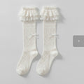 Lace Ruffle Knee High Socks - White