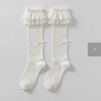 Lace Ruffle Knee High Socks - White