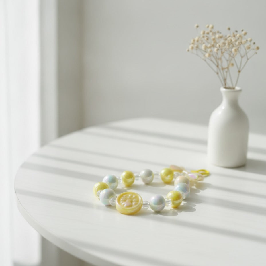 Pearly Bow Beaded Keychain - Yellow