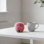 Fuzzy Smiley Face Keychain - Pink