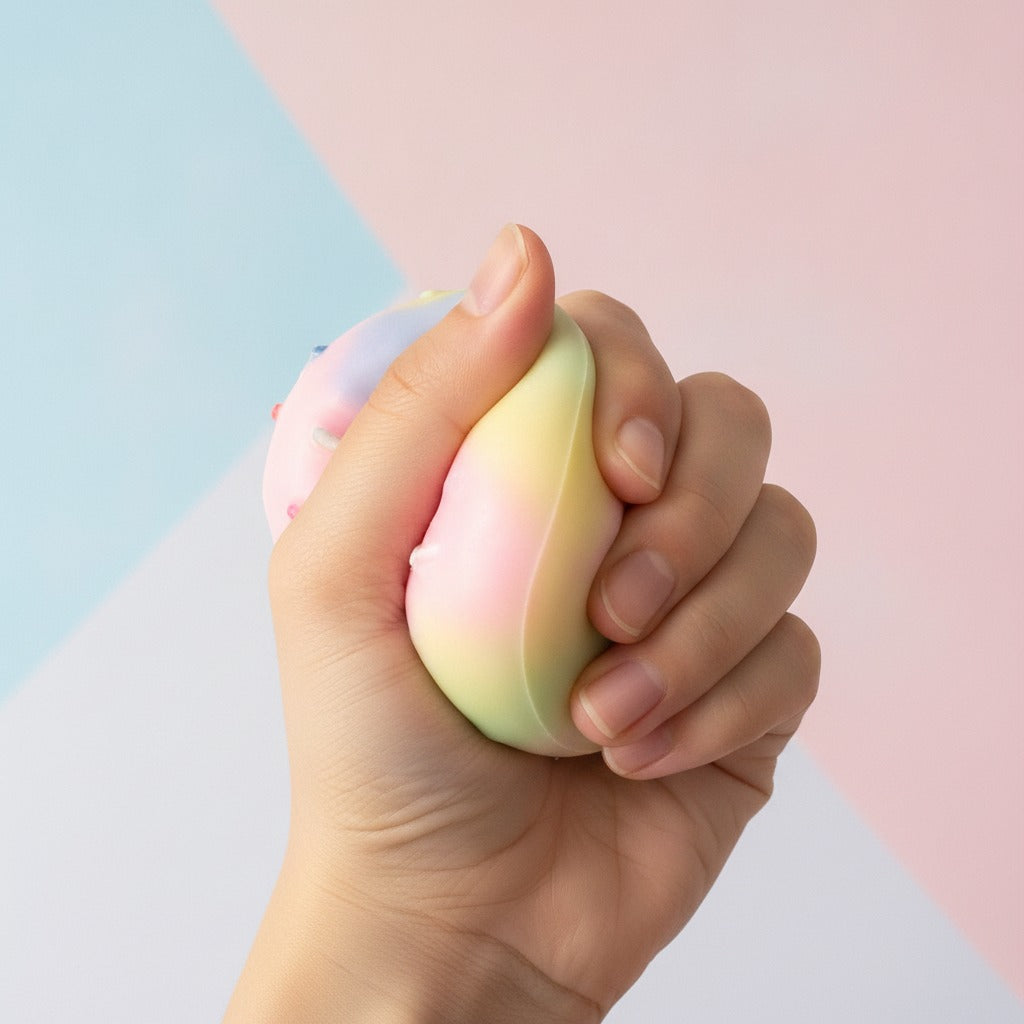 Pastel Swirl Donut Squishy - Blue Pink Swirl - squeeze in hand