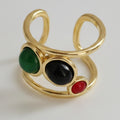 Colorblock Stone Cuff Ring - Gold Multi