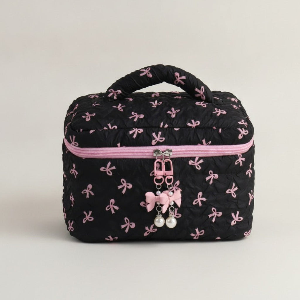 Quilted Bow Barrel Cosmetic Bag – bags & wallets (view 1)