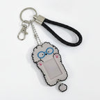 Puppy Photo Frame Keychain - Gray Pup Blue Glasses