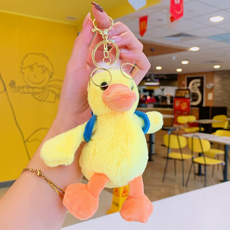 Cute Glasses Duck Plush Keychain Bag Charm Gift Toy - Yellow