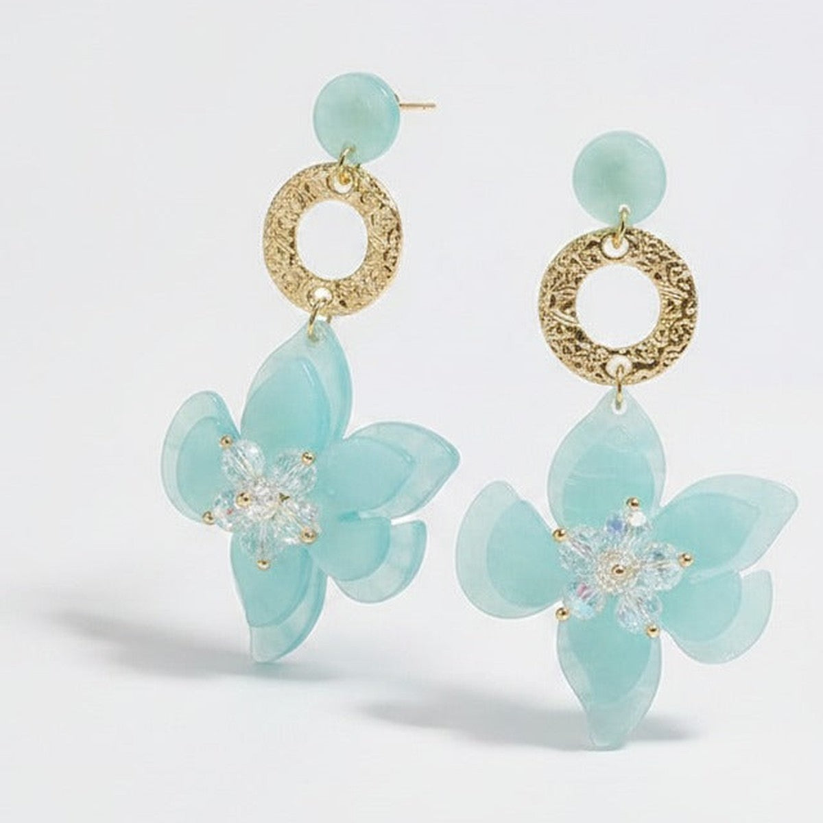Flower Bead Dangle Earrings - Sky Blue