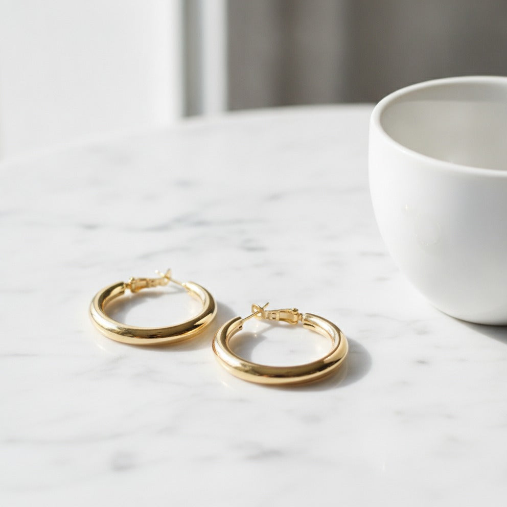 Chunky Crescent Hoop Earrings - Gold