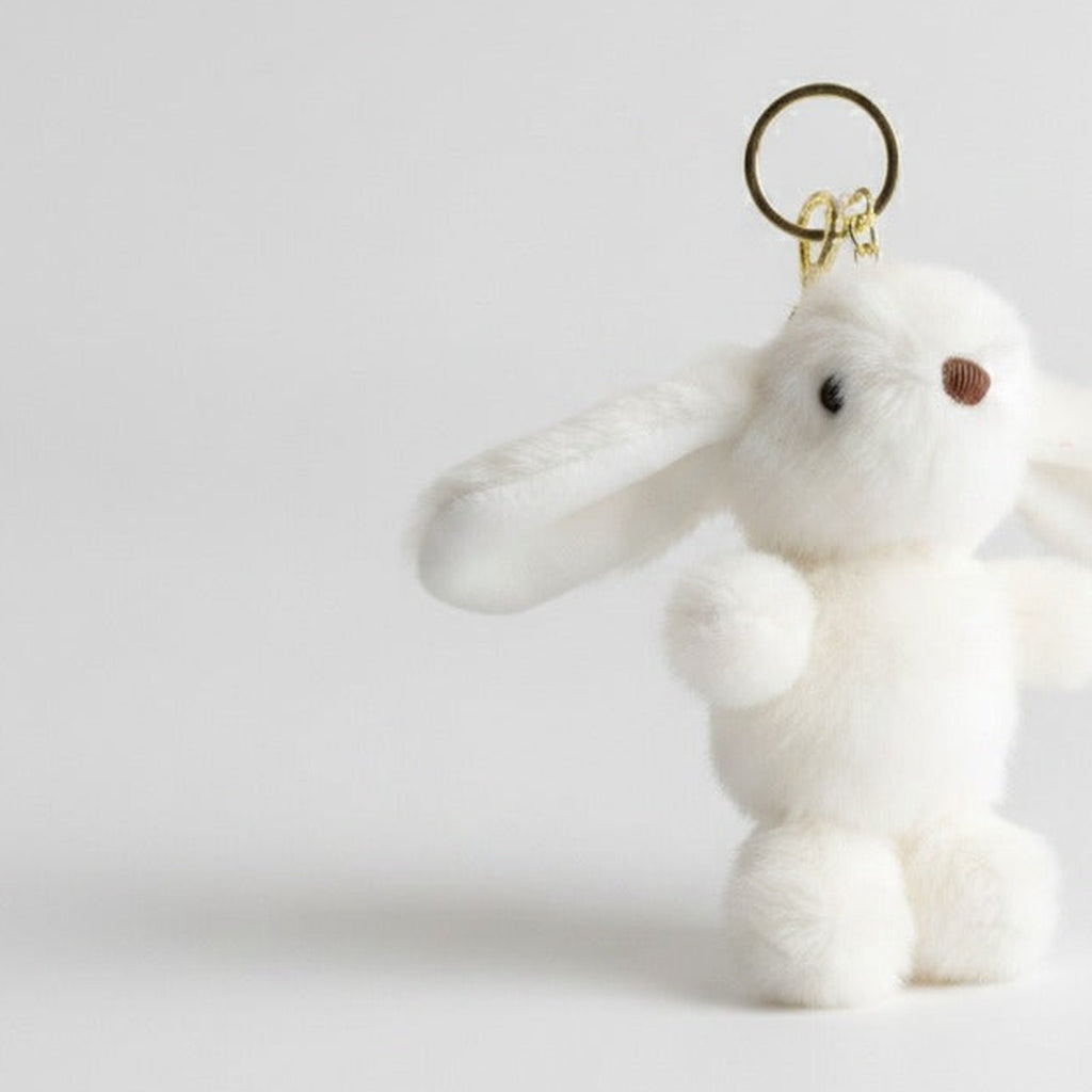 Fuzzy Bunny Keychain - White