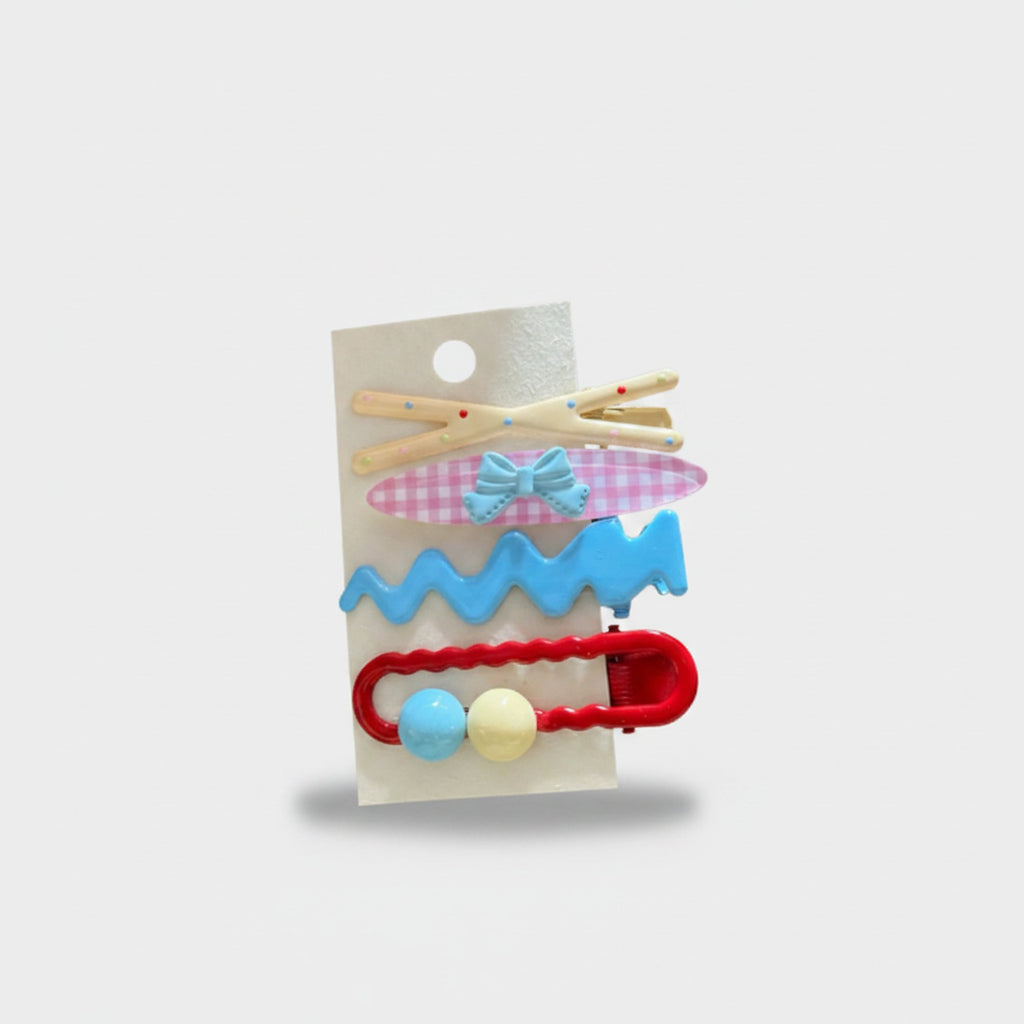 Mini Claw Clip Set Mix & Match Blue Bow & Beads