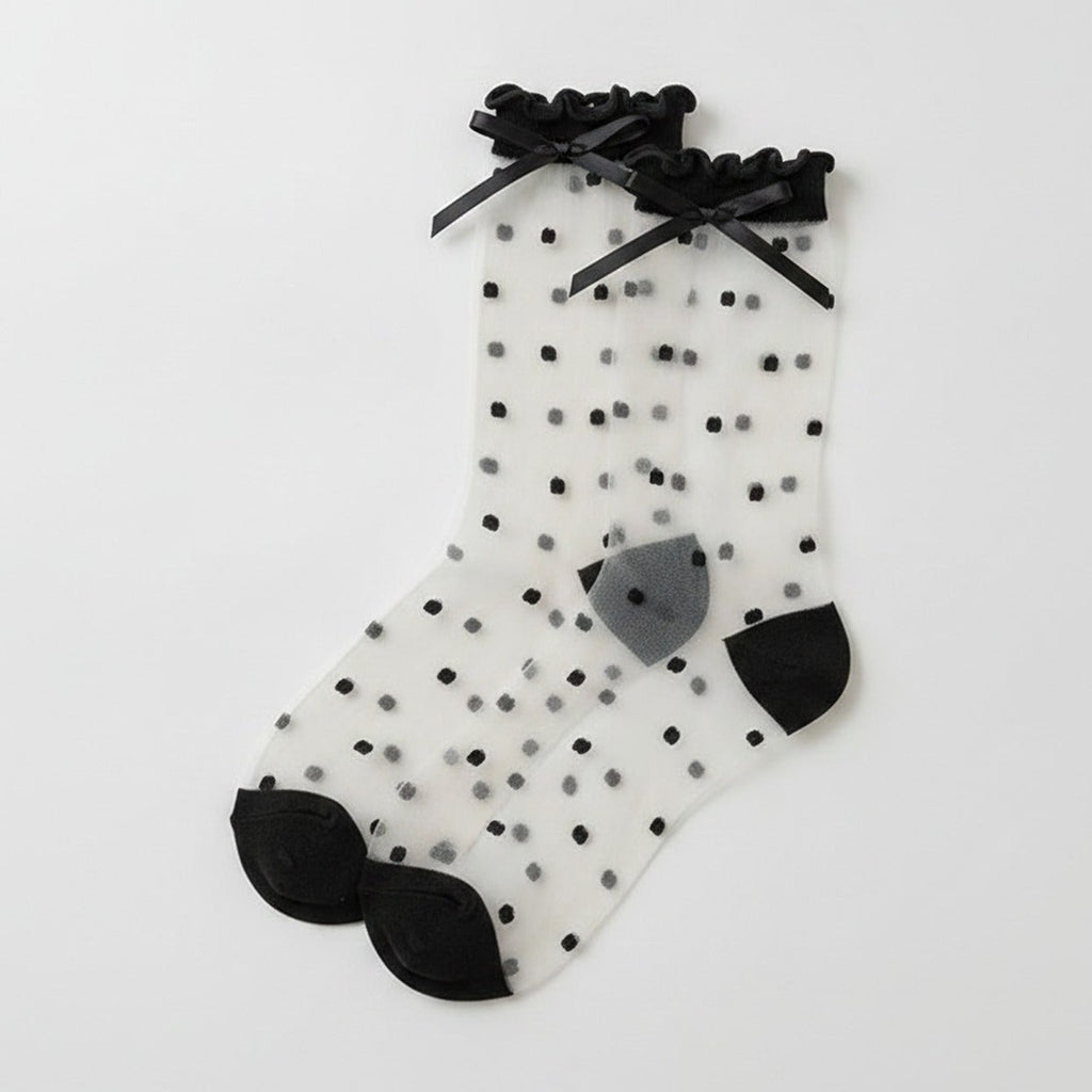 Black Polka Dot Bow Crew Socks – apparel accessories (view 1)