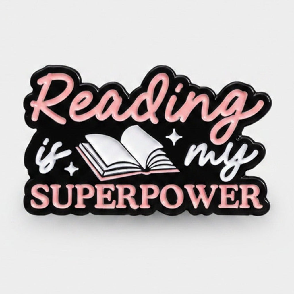Caffeine & Smutty Books Enamel Pin - Pink & Black Superpower – stationery (view 1)
