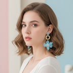 Flower Bead Dangle Earrings - Sky Blue