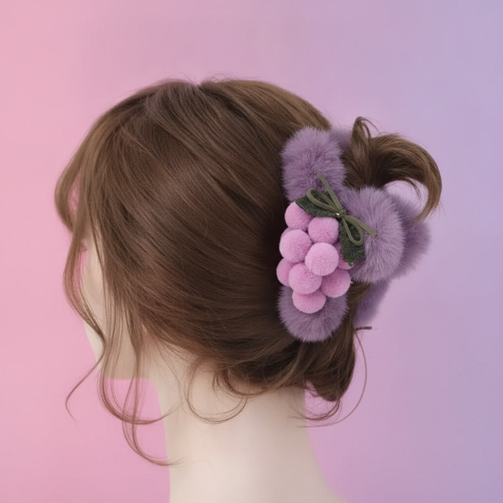 Fuzzy Grape Cluster Hair Claw - Purple