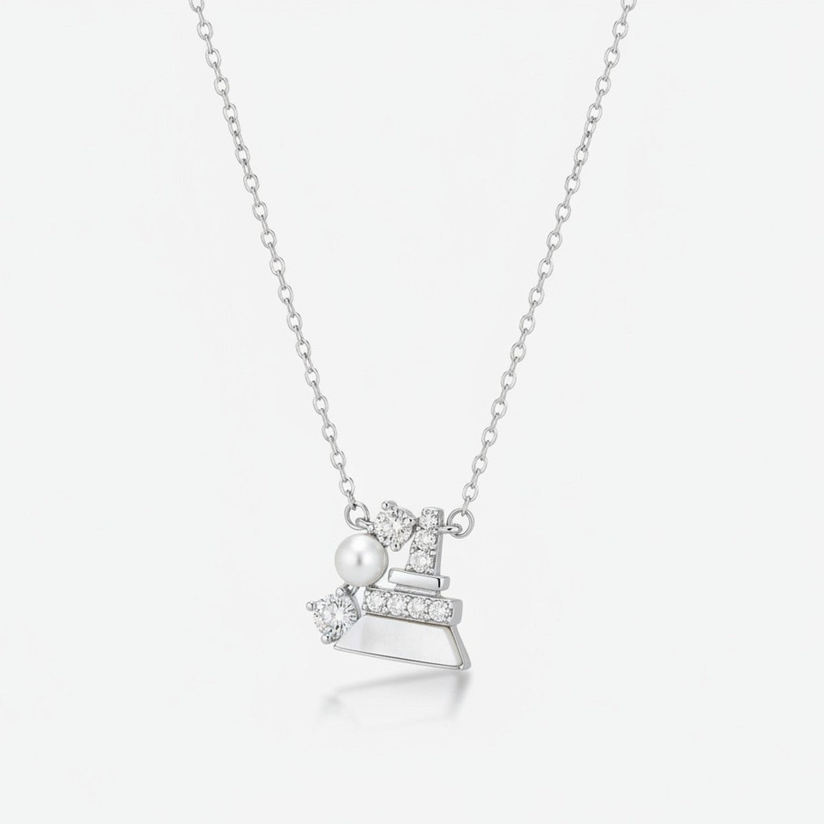 Pearl and Rhinestone Bell Charm Necklace - Silver XL70298 – jewelry (view 1)